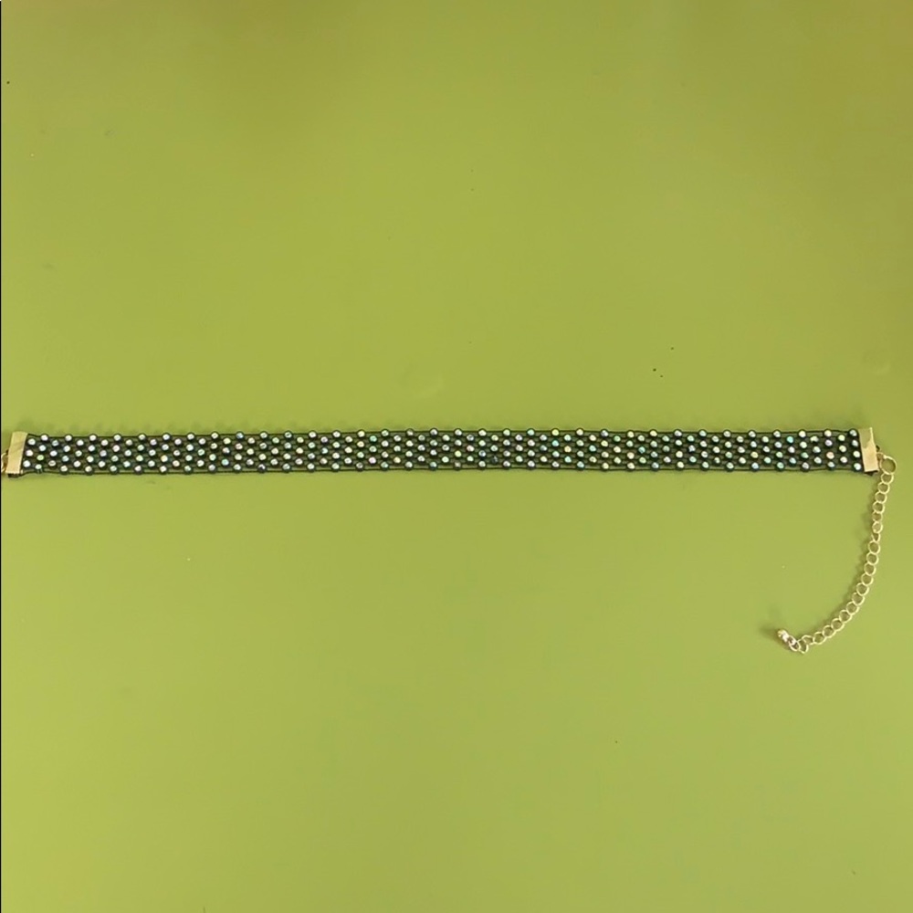 Pretty black choker with iridescent rhinestones